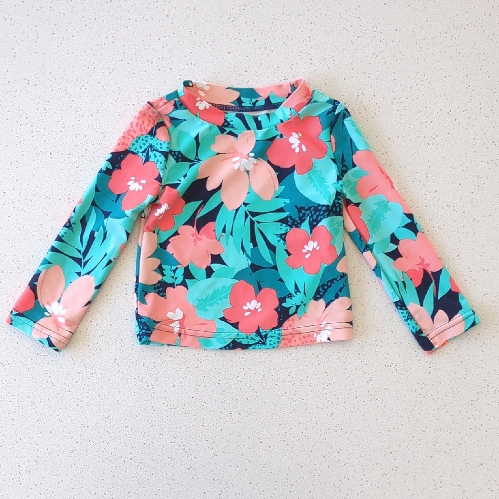 Carter's Blue and Pink Floral Kids Swim Rashguard